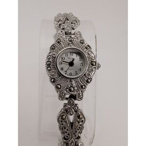 Pierre Nicol Women's Watch 24mm Silver Tone Marcasite 7" Bracelet- New Battery